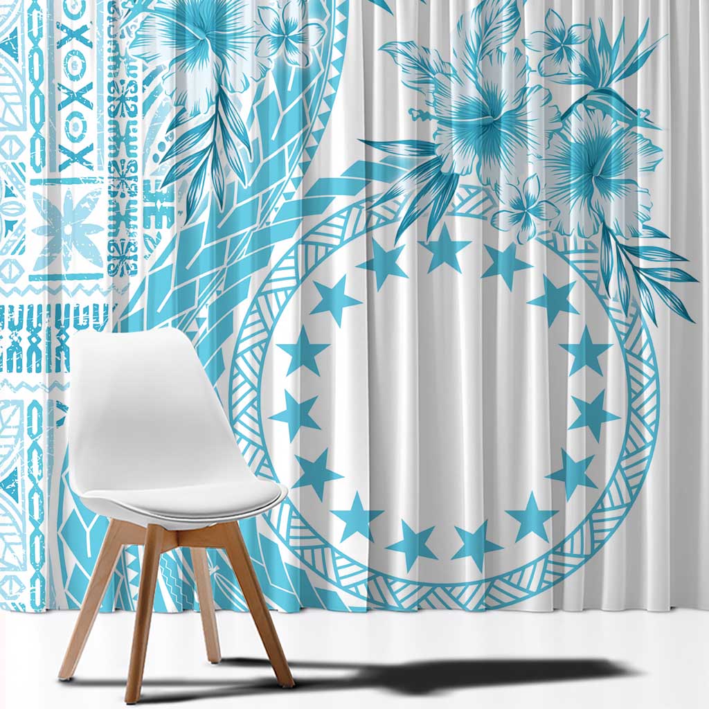 Kia Orana Cook Islands Window Curtain Tiare and Stars - Turquoise