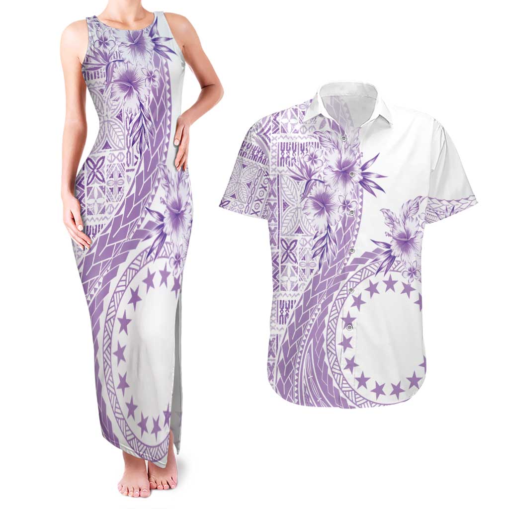 Kia Orana Cook Islands Couples Matching Tank Maxi Dress and Hawaiian Shirt Tiare and Stars - Lavender LT7 Lavender - Polynesian Pride