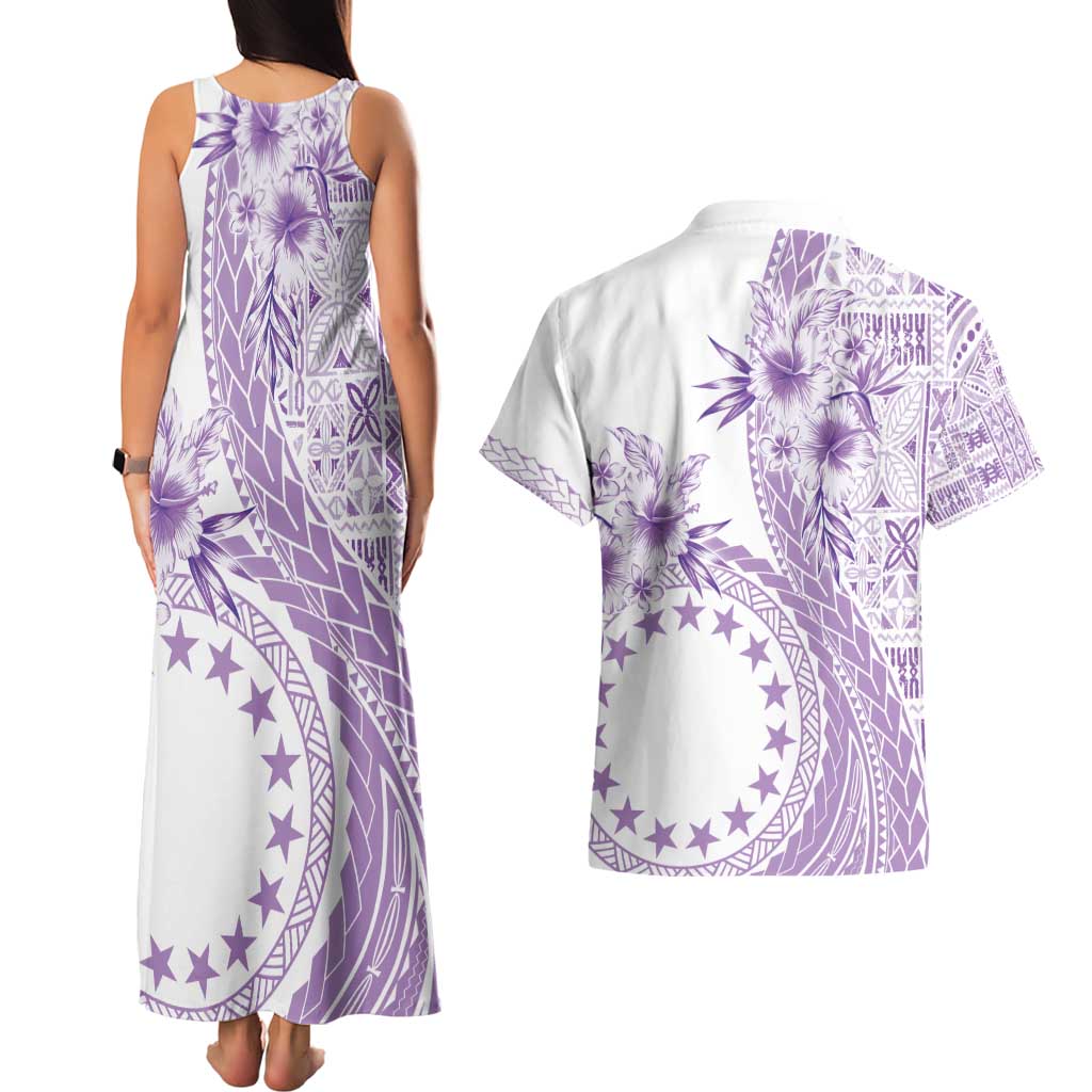 Kia Orana Cook Islands Couples Matching Tank Maxi Dress and Hawaiian Shirt Tiare and Stars - Lavender LT7 - Polynesian Pride
