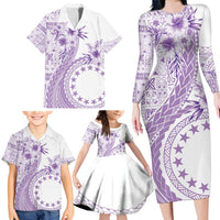 Kia Orana Cook Islands Family Matching Long Sleeve Bodycon Dress and Hawaiian Shirt Tiare and Stars - Lavender