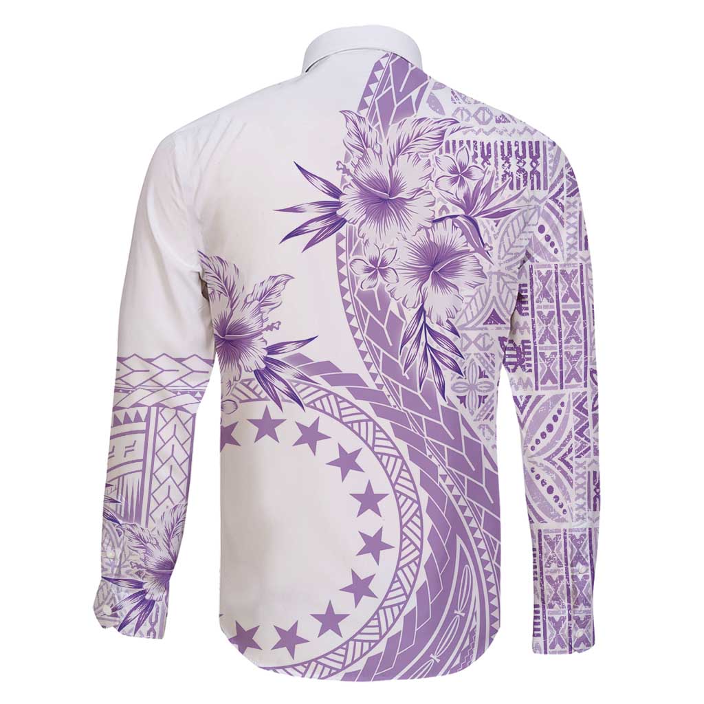 Kia Orana Cook Islands Family Matching Long Sleeve Bodycon Dress and Hawaiian Shirt Tiare and Stars - Lavender