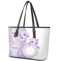 Kia Orana Cook Islands Leather Tote Bag Tiare and Stars - Lavender