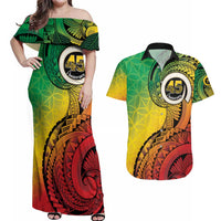 Vanuatu 45th Independence Anniversary Couples Matching Off Shoulder Maxi Dress and Hawaiian Shirt Ni-Van Sandroing - Polynesian Pride