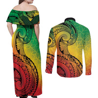 Vanuatu 45th Independence Anniversary Couples Matching Off Shoulder Maxi Dress and Long Sleeve Button Shirt Ni-Van Sandroing LT7 - Polynesian Pride