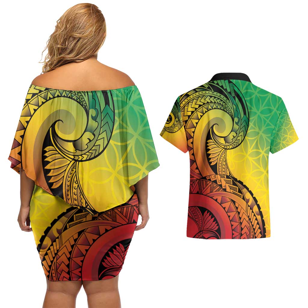 Vanuatu 45th Independence Anniversary Couples Matching Off Shoulder Short Dress and Hawaiian Shirt Ni-Van Sandroing - Polynesian Pride