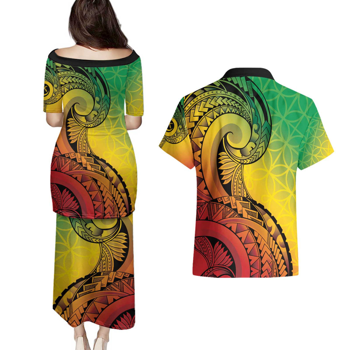 Vanuatu 45th Independence Anniversary Couples Matching Puletasi and Hawaiian Shirt Ni-Van Sandroing - Polynesian Pride