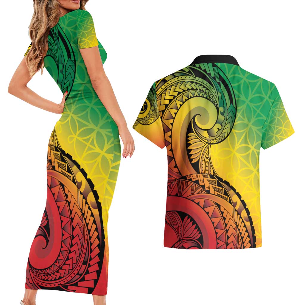 Vanuatu 45th Independence Anniversary Couples Matching Short Sleeve Bodycon Dress and Hawaiian Shirt Ni-Van Sandroing - Polynesian Pride