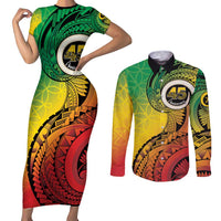 Vanuatu 45th Independence Anniversary Couples Matching Short Sleeve Bodycon Dress and Long Sleeve Button Shirt Ni-Van Sandroing LT7 Colorful - Polynesian Pride