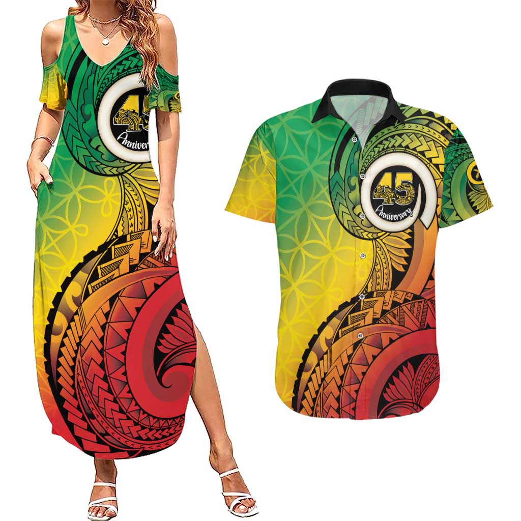 Vanuatu 45th Independence Anniversary Couples Matching Summer Maxi Dress and Hawaiian Shirt Ni-Van Sandroing - Polynesian Pride