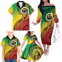Vanuatu 45th Independence Anniversary Family Matching Off The Shoulder Long Sleeve Dress and Hawaiian Shirt Ni-Van Sandroing - Polynesian Pride