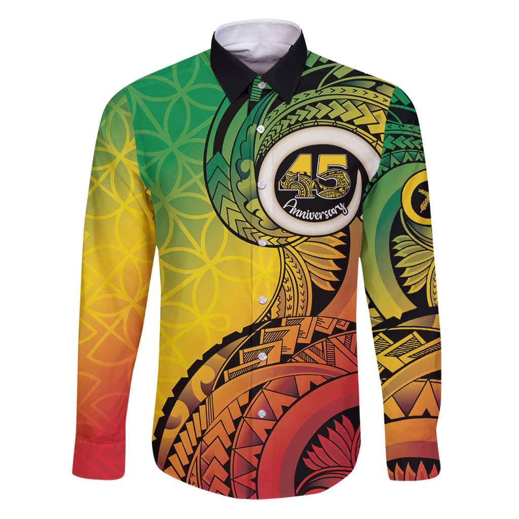 Vanuatu 45th Independence Anniversary Family Matching Puletasi and Hawaiian Shirt Ni-Van Sandroing LT7 Dad's Shirt - Long Sleeve Colorful - Polynesian Pride
