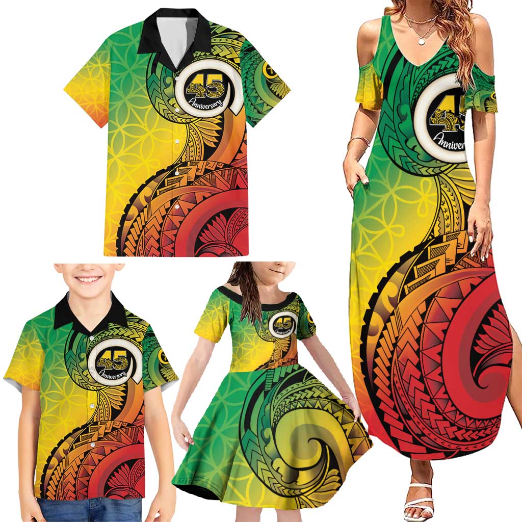 Vanuatu 45th Independence Anniversary Family Matching Summer Maxi Dress and Hawaiian Shirt Ni-Van Sandroing - Polynesian Pride