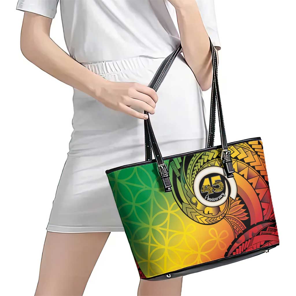 Vanuatu 45th Independence Anniversary Leather Tote Bag Ni-Van Sandroing - Polynesian Pride