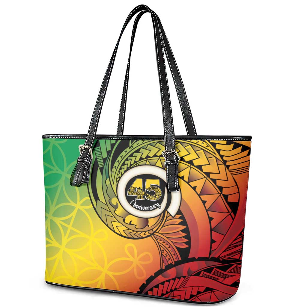 Vanuatu 45th Independence Anniversary Leather Tote Bag Ni-Van Sandroing - Polynesian Pride