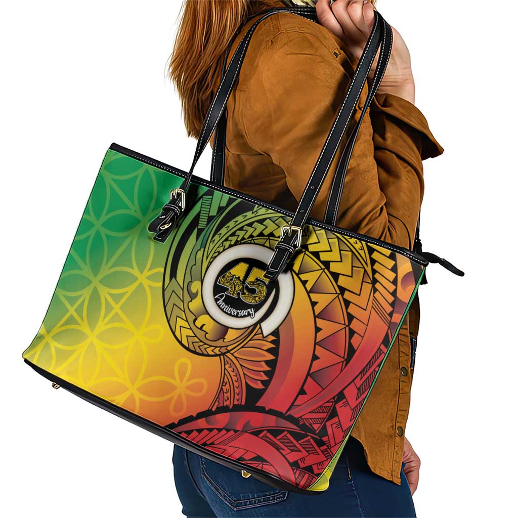 Vanuatu 45th Independence Anniversary Leather Tote Bag Ni-Van Sandroing - Polynesian Pride