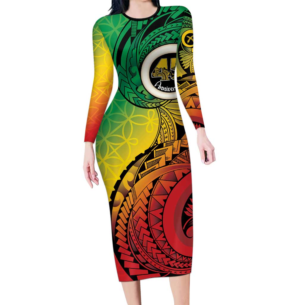 Vanuatu 45th Independence Anniversary Long Sleeve Bodycon Dress Ni-Van Sandroing - Polynesian Pride