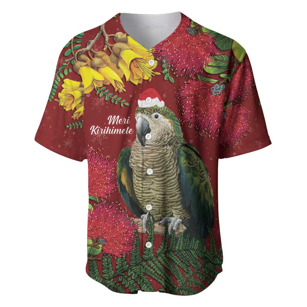 Kakapo Bird New Zealand Baseball Jersey Floral Christmas LT7 Red - Polynesian Pride
