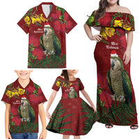 Kakapo Bird New Zealand Family Matching Off Shoulder Maxi Dress and Hawaiian Shirt Floral Christmas