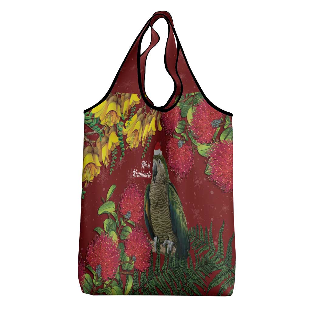 Kakapo Bird New Zealand Grocery Bag Floral Christmas