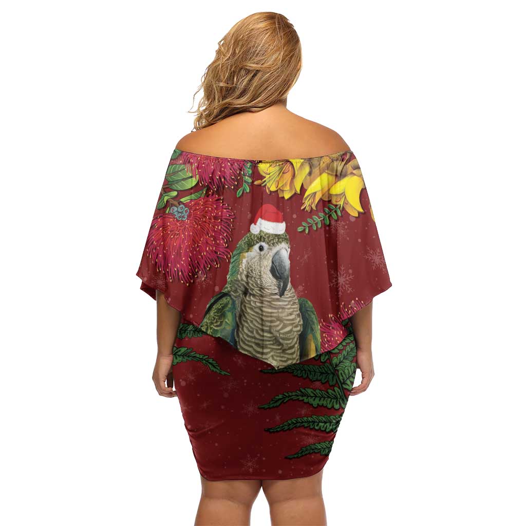 Kakapo Bird New Zealand Off Shoulder Short Dress Floral Christmas
