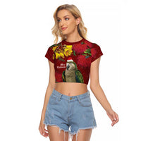 Kakapo Bird New Zealand Raglan Cropped T Shirt Floral Christmas LT7 Female Red - Polynesian Pride