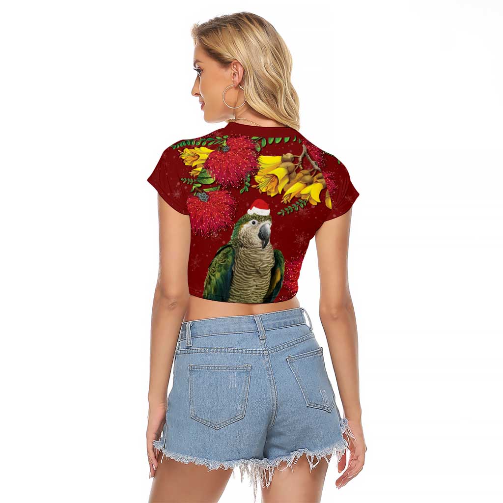 Kakapo Bird New Zealand Raglan Cropped T Shirt Floral Christmas LT7 - Polynesian Pride