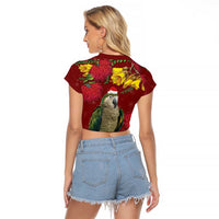 Kakapo Bird New Zealand Raglan Cropped T Shirt Floral Christmas LT7 - Polynesian Pride