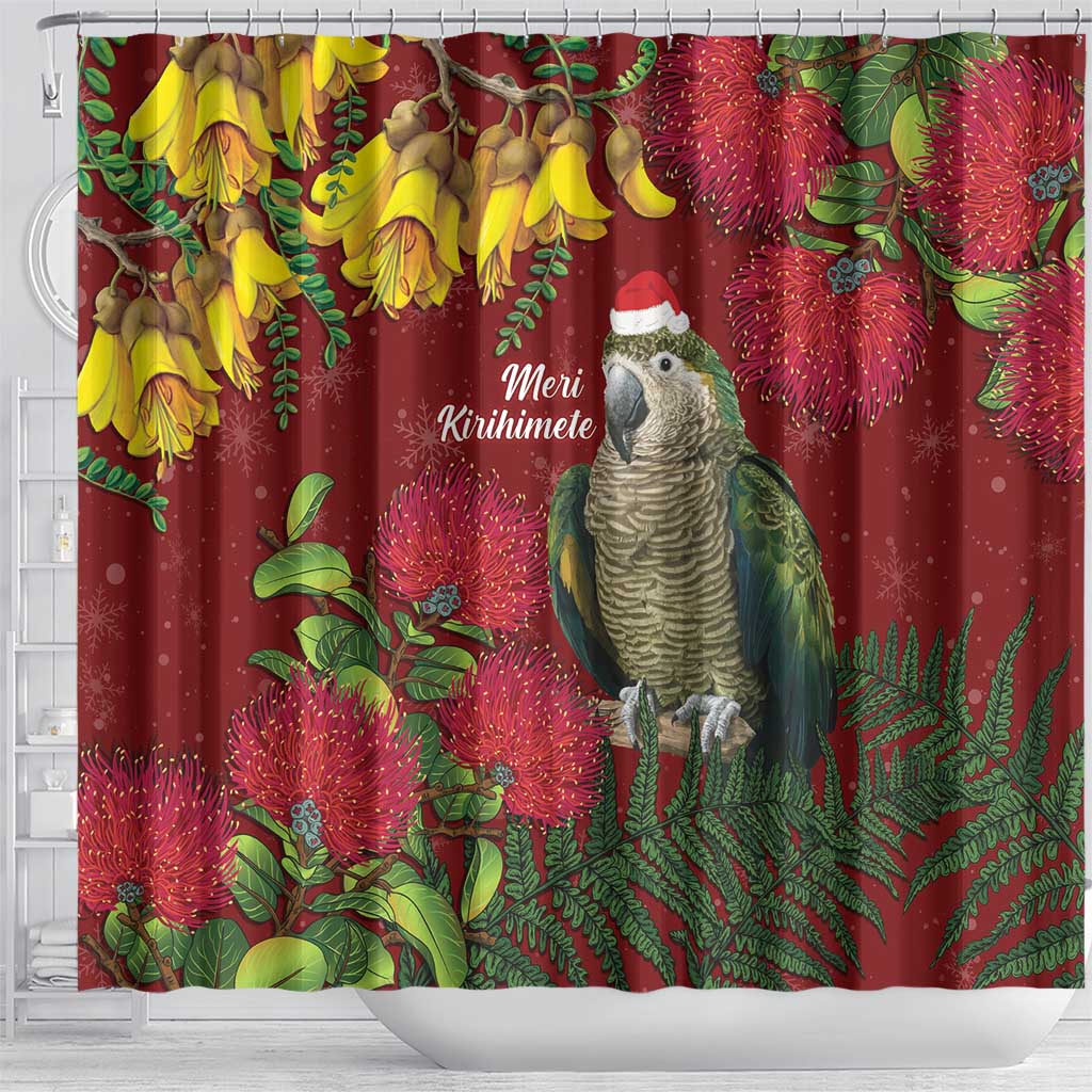 Kakapo Bird New Zealand Shower Curtain Floral Christmas