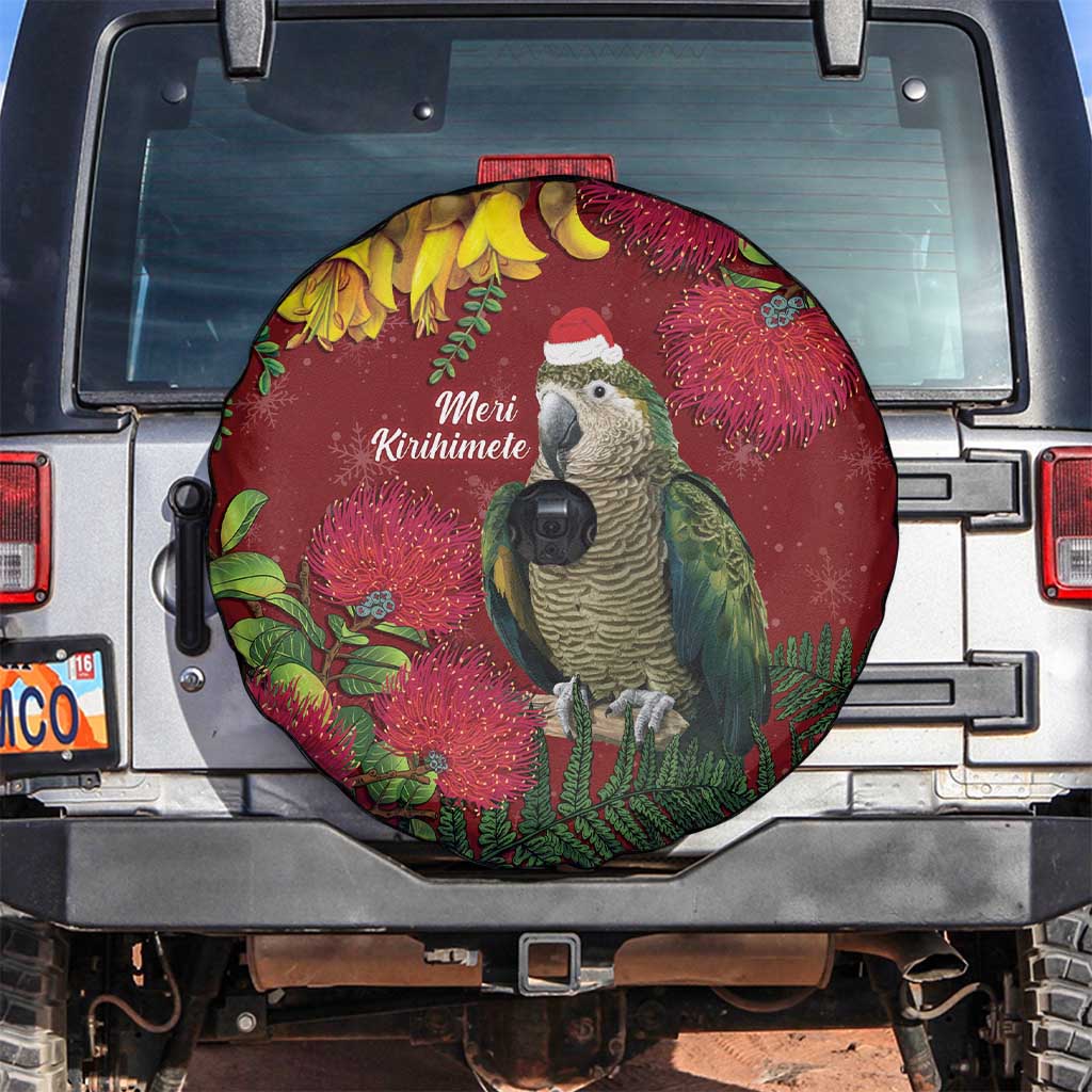 Kakapo Bird New Zealand Spare Tire Cover Floral Christmas LT7 Red - Polynesian Pride