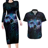 Polynesian Personalized Memorial Couples Matching Long Sleeve Bodycon Dress and Hawaiian Shirt Oceanic Infinity Symbol - Until We Meet Again - Polynesian Pride