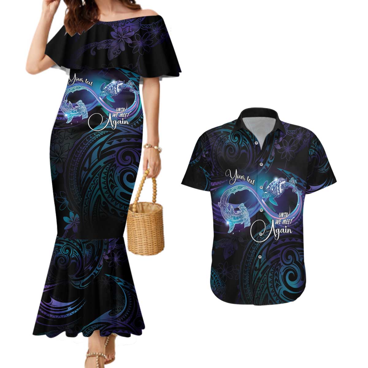 Polynesian Personalized Memorial Couples Matching Mermaid Dress and Hawaiian Shirt Oceanic Infinity Symbol - Until We Meet Again - Polynesian Pride