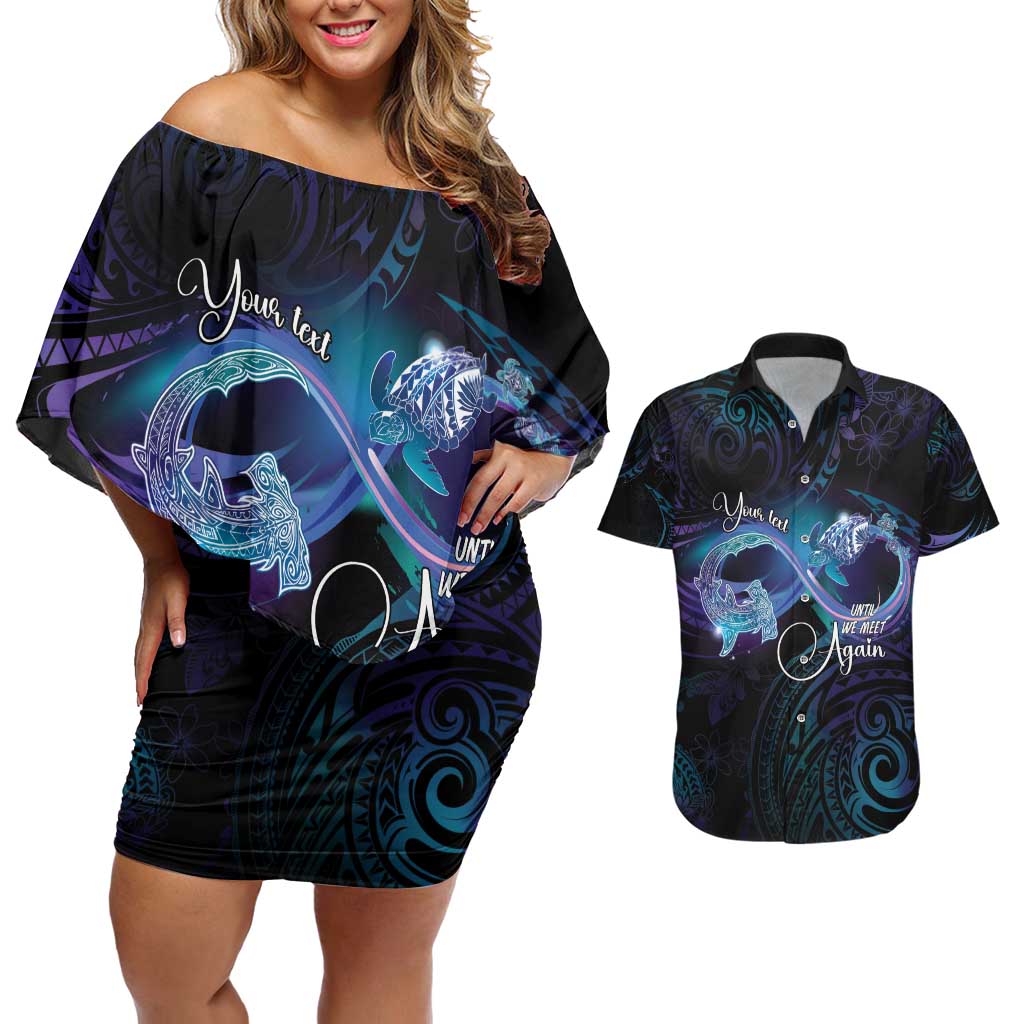 Polynesian Personalized Memorial Couples Matching Off Shoulder Short Dress and Hawaiian Shirt Oceanic Infinity Symbol - Until We Meet Again - Polynesian Pride