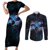 Polynesian Personalized Memorial Couples Matching Short Sleeve Bodycon Dress and Long Sleeve Button Shirt Oceanic Infinity Symbol - Until We Meet Again - Polynesian Pride