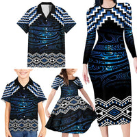 New Zealand Matariki Family Matching Long Sleeve Bodycon Dress and Hawaiian Shirt Galaxy Styled Taniko
