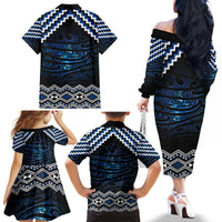 New Zealand Matariki Family Matching Off The Shoulder Long Sleeve Dress and Hawaiian Shirt Galaxy Styled Taniko