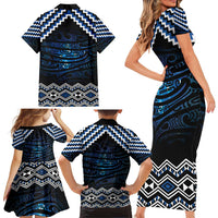 New Zealand Matariki Family Matching Short Sleeve Bodycon Dress and Hawaiian Shirt Galaxy Styled Taniko
