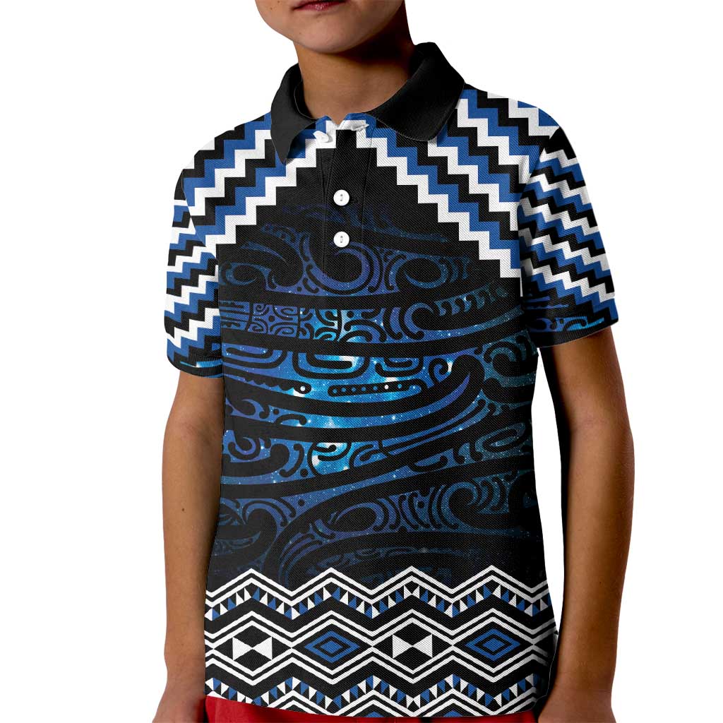 New Zealand Matariki Kid Polo Shirt Galaxy Styled Taniko