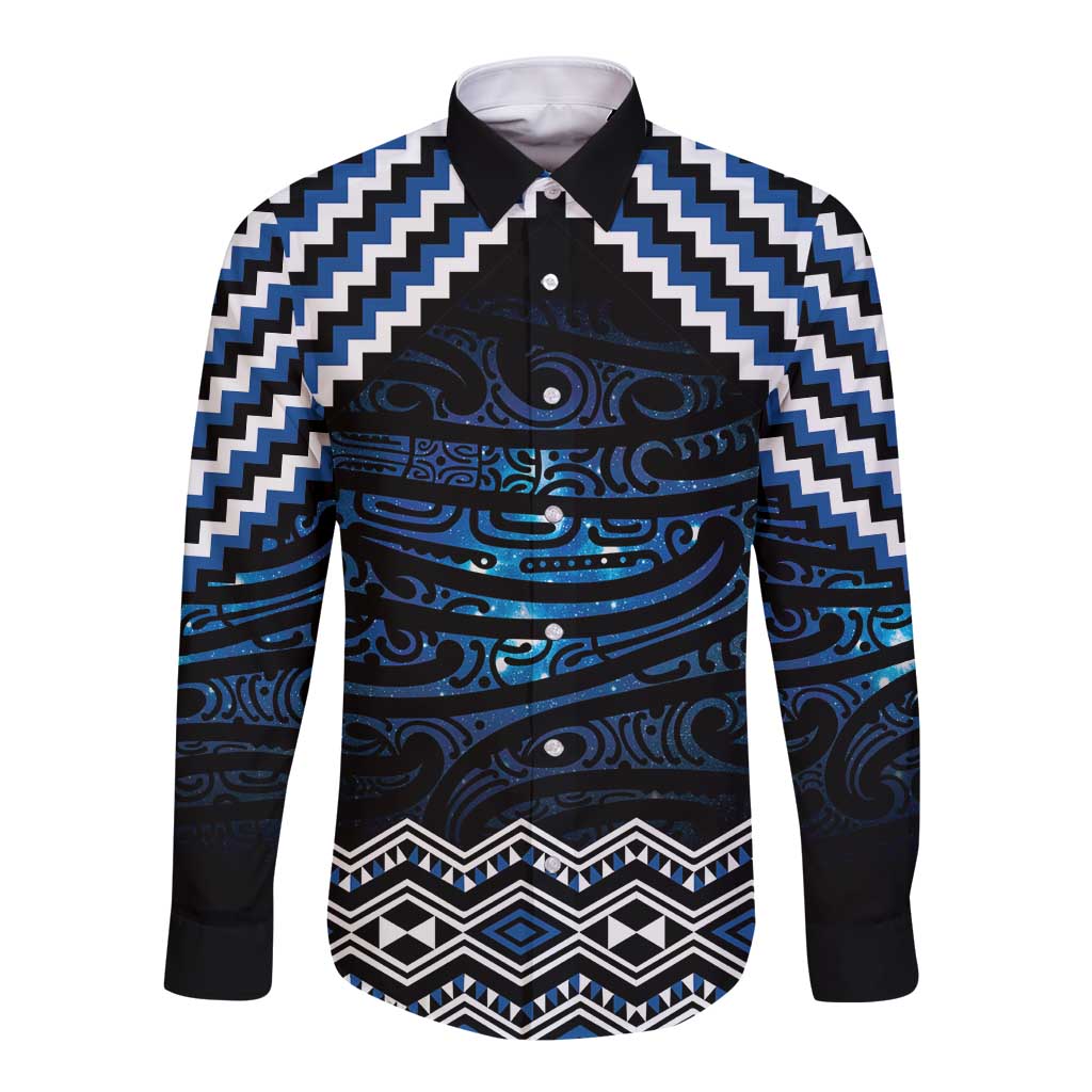 New Zealand Matariki Long Sleeve Button Shirt Galaxy Styled Taniko