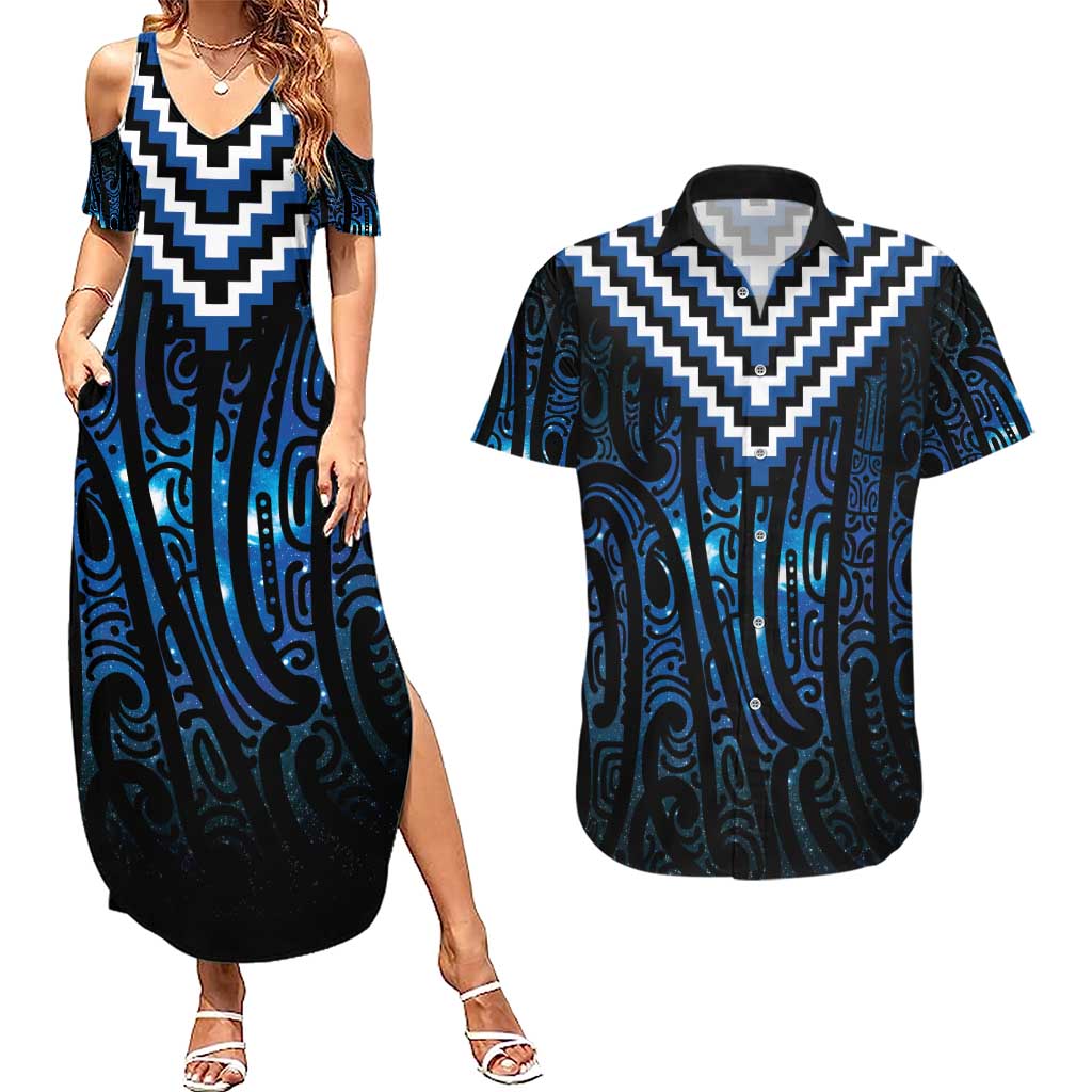 New Zealand Matariki Couples Matching Summer Maxi Dress and Hawaiian Shirt Galaxy Poutama Motifs