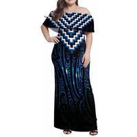 New Zealand Matariki Family Matching Off Shoulder Maxi Dress and Hawaiian Shirt Galaxy Poutama Motifs