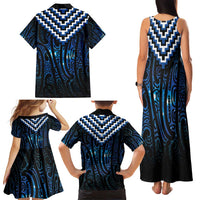 New Zealand Matariki Family Matching Tank Maxi Dress and Hawaiian Shirt Galaxy Poutama Motifs