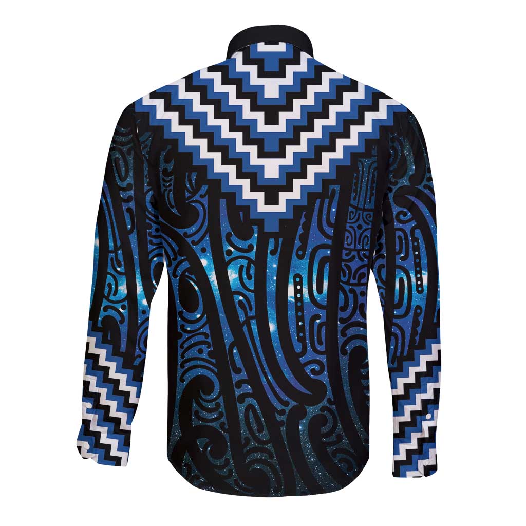 New Zealand Matariki Long Sleeve Button Shirt Galaxy Poutama Motifs