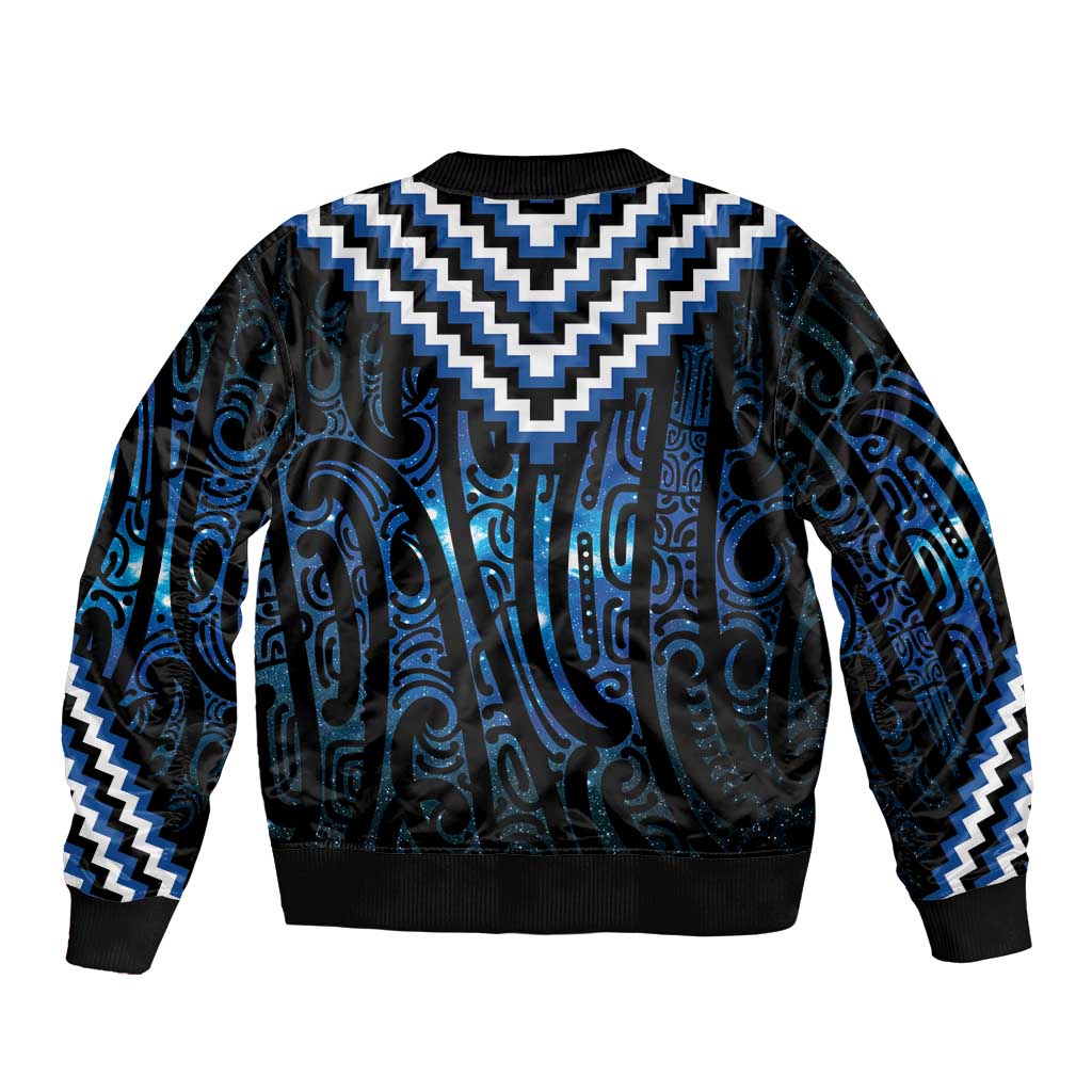 New Zealand Matariki Sleeve Zip Bomber Jacket Galaxy Poutama Motifs