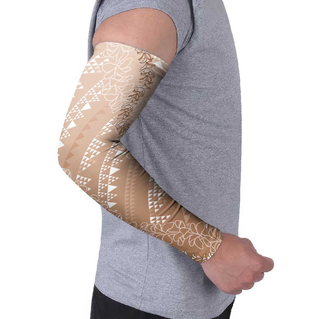 Hawaii Beige Kapa Arm Sleeves Vintage 'Ohe Kāpala Motifs Mix Plumeria Leis