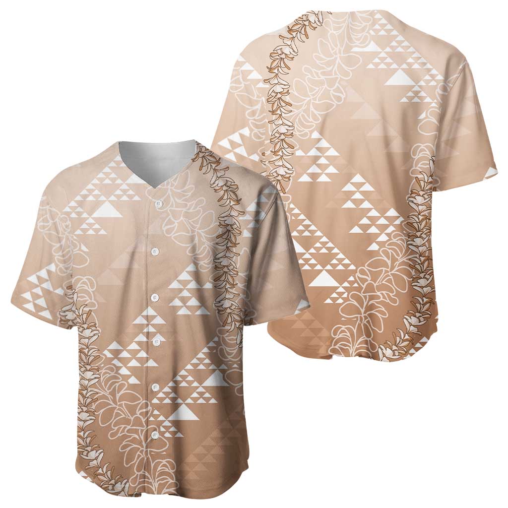 Hawaii Beige Kapa Baseball Jersey Vintage 'Ohe Kāpala Motifs Mix Plumeria Leis LT7 - Polynesian Pride