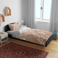 Hawaii Beige Kapa Bedding Set Vintage 'Ohe Kāpala Motifs Mix Plumeria Leis
