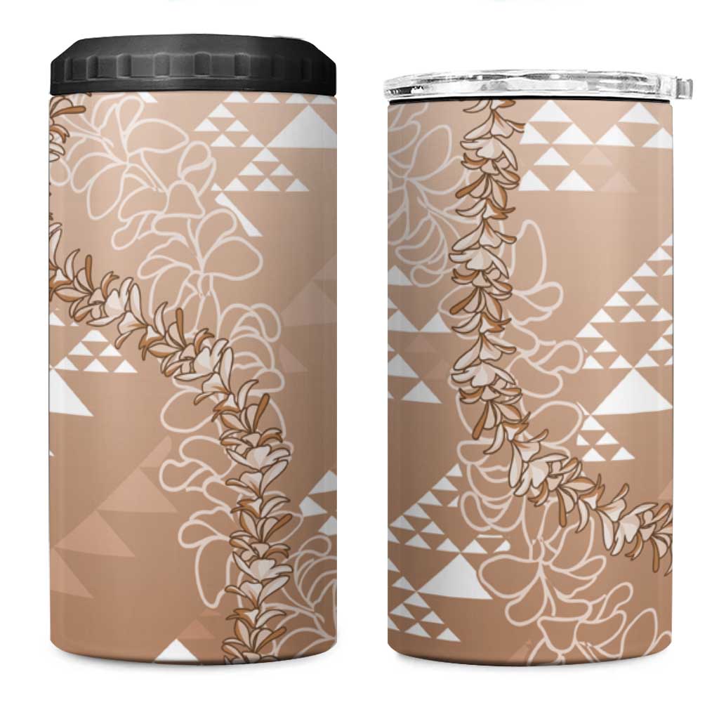 Hawaii Beige Kapa 4 in 1 Can Cooler Tumbler Vintage 'Ohe Kāpala Motifs Mix Plumeria Leis