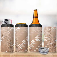 Hawaii Beige Kapa 4 in 1 Can Cooler Tumbler Vintage 'Ohe Kāpala Motifs Mix Plumeria Leis