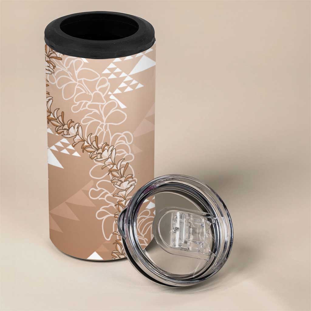 Hawaii Beige Kapa 4 in 1 Can Cooler Tumbler Vintage 'Ohe Kāpala Motifs Mix Plumeria Leis