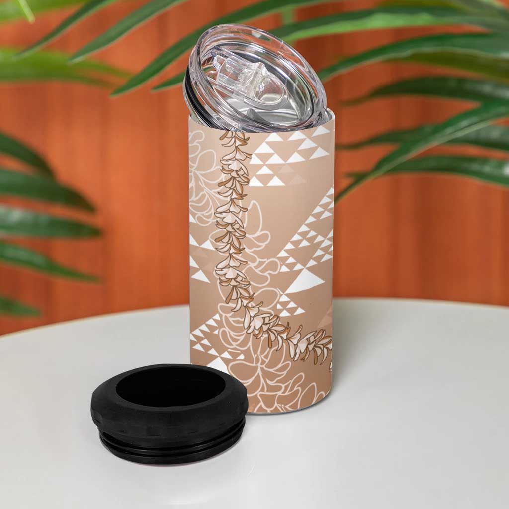 Hawaii Beige Kapa 4 in 1 Can Cooler Tumbler Vintage 'Ohe Kāpala Motifs Mix Plumeria Leis